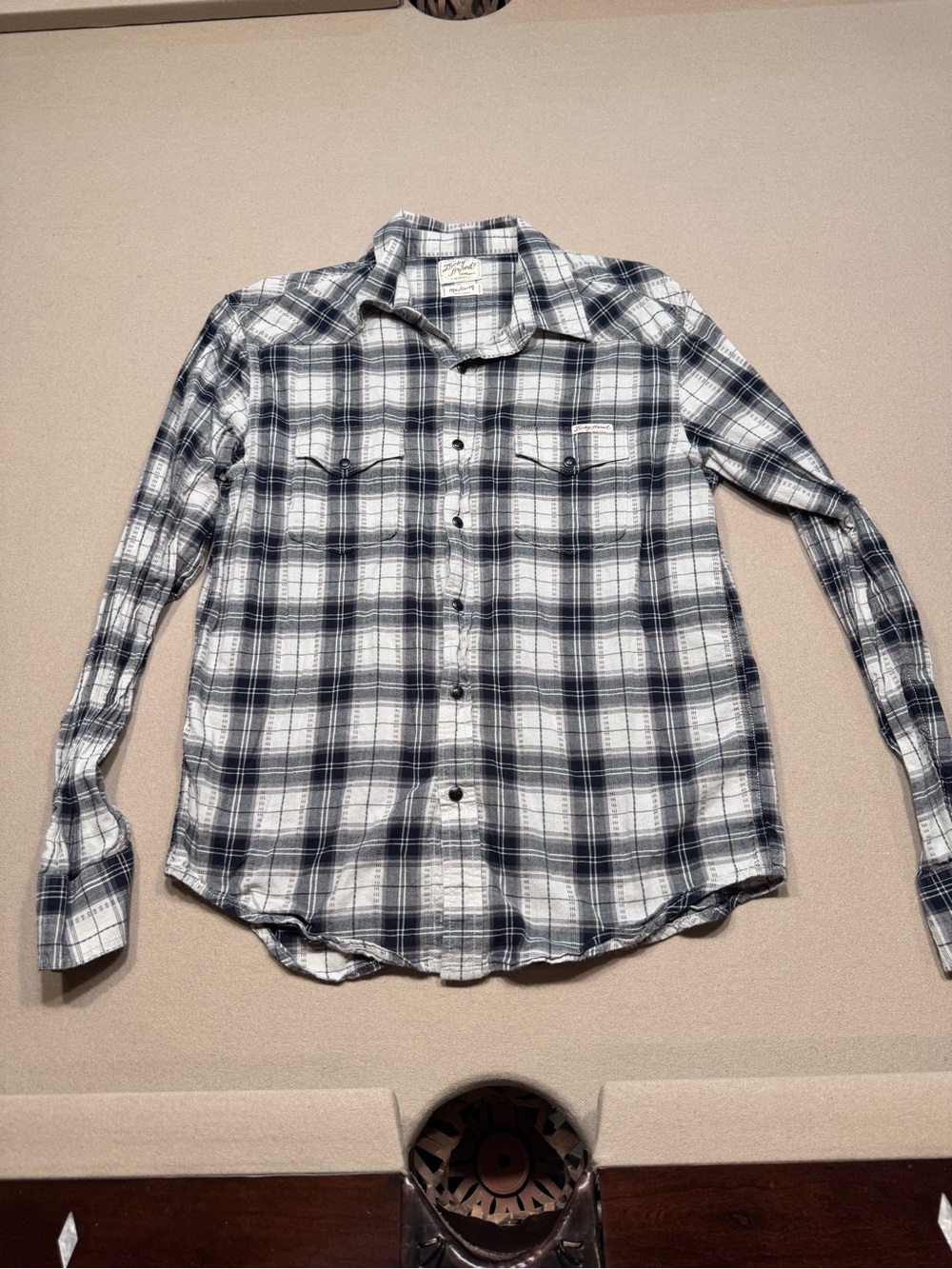 Lucky Brand men's navy plaid Western shirt